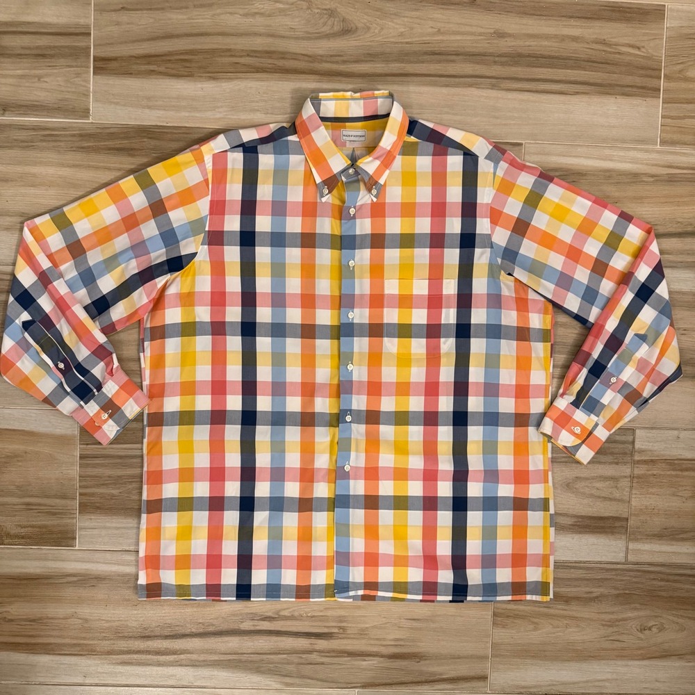 Maus & Hoffman Egyptian Cotton Gingham Button Down Shirt Mens XL Multi Color